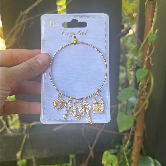 Jewelry - Gold Charm Bracelet with Heart and Key Pendants